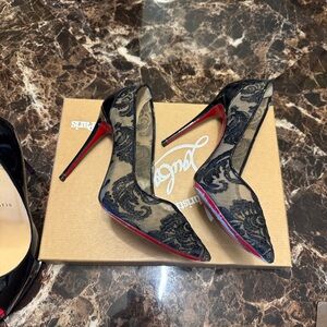Christian Louboutin Black Lace Heels with Red Soles